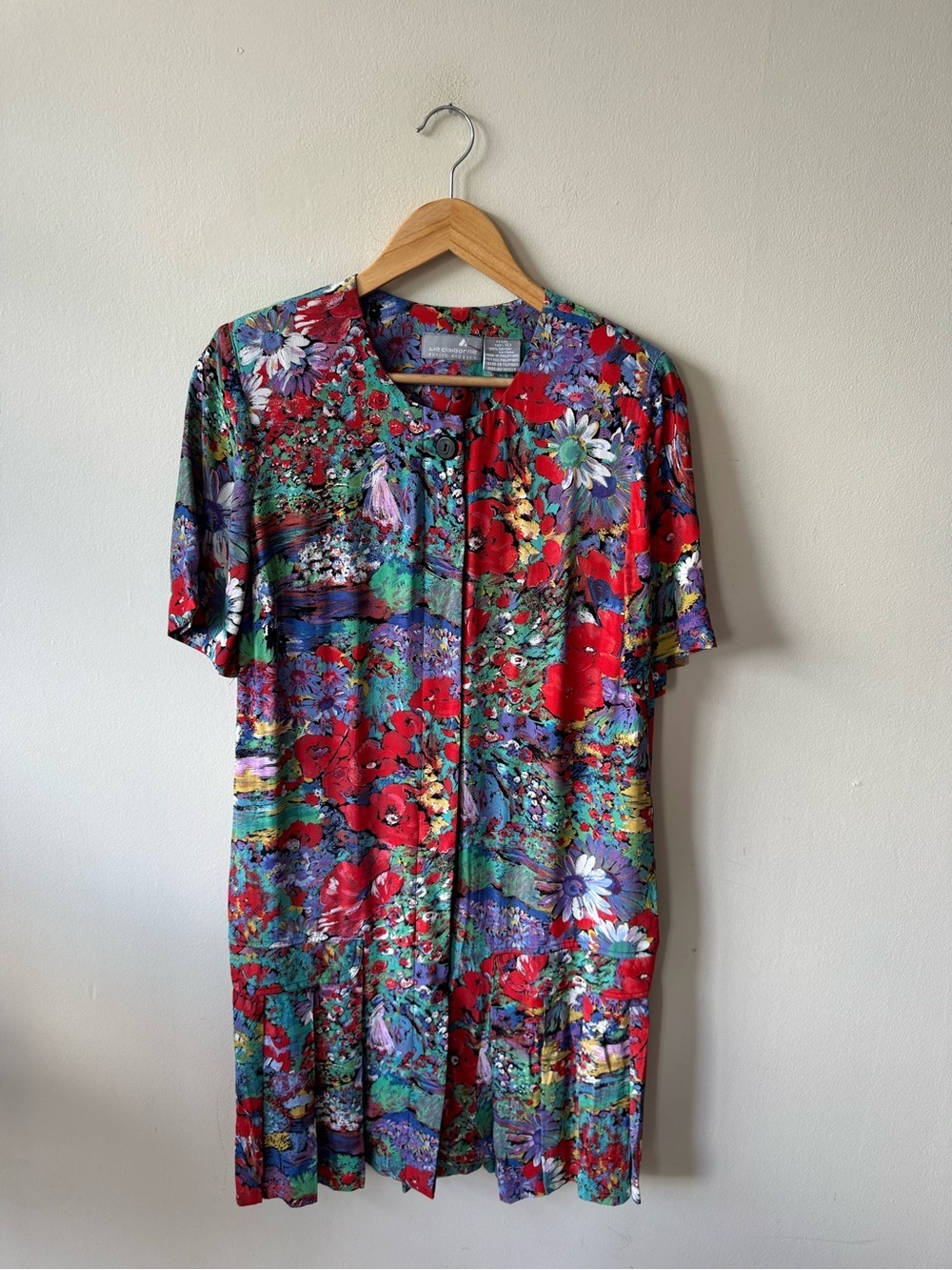 Vintage Liz Claiborne Red Multicolor Floral Button-Front Midi Dress - Picture 5 of 8
